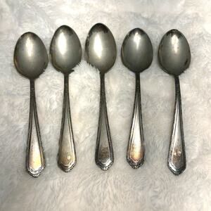 Vintage Cromwell Silverplate Set 5 Spoons Large 8"